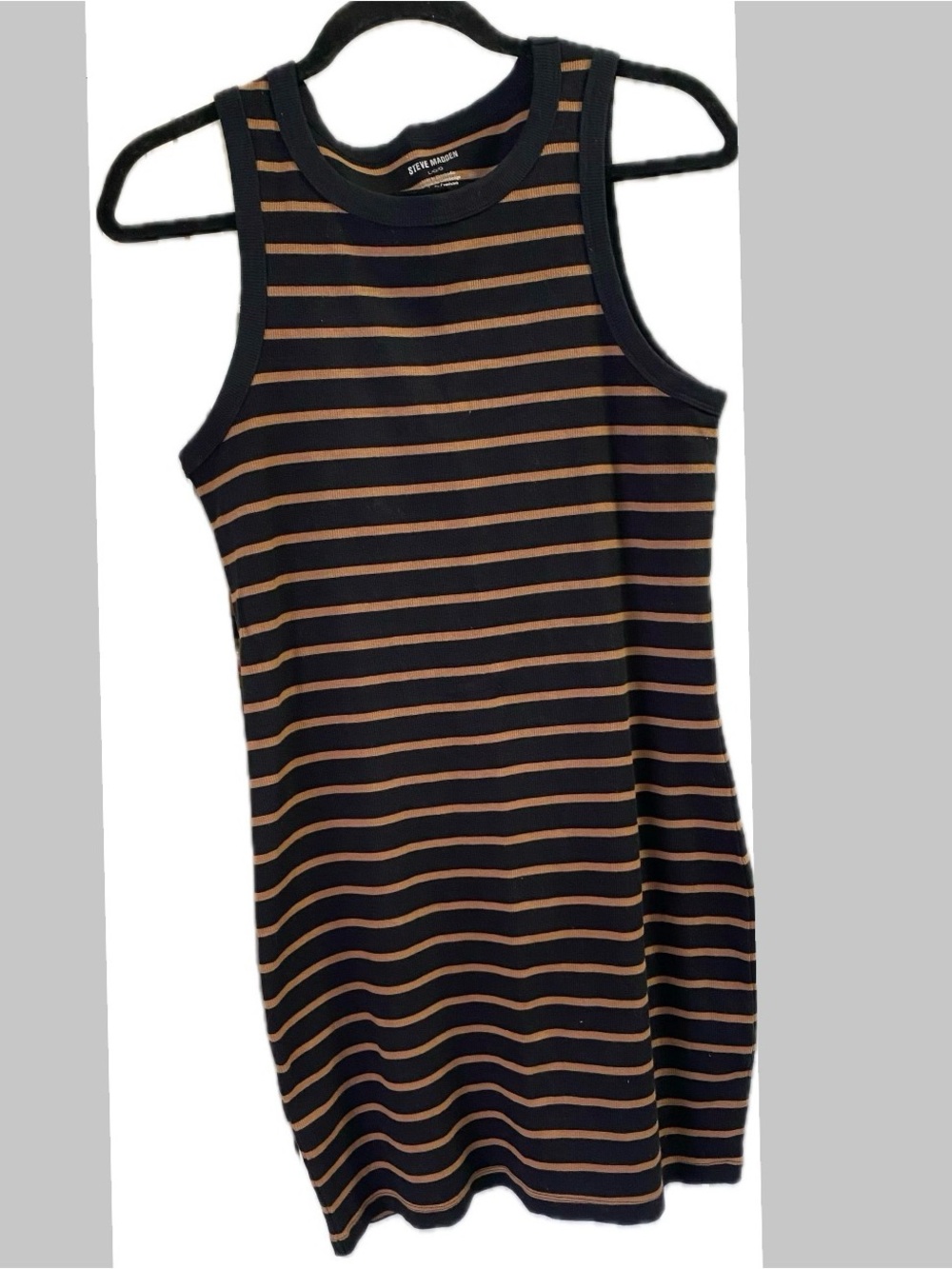 Striped Sleeveless Knit Tank Top - Black & Tan - sz L